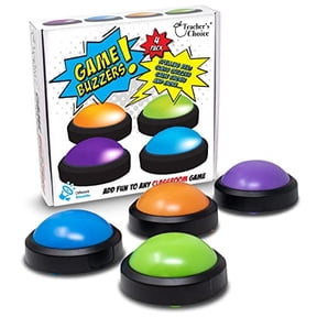Teacher's Choice 4 pack Game Buzzers with 4 Unique Loud Sounds for Trivia Games, Family Feud, Jeopardy, Spelling Bees & Classroom Competitions