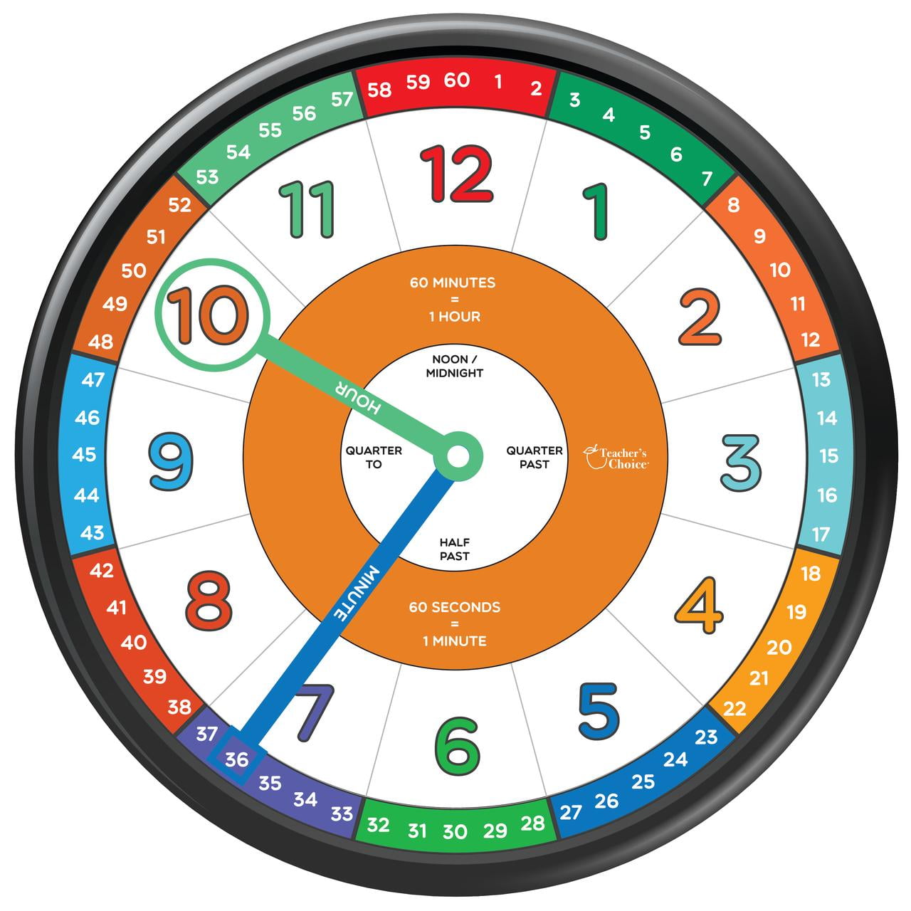 Teacher's Choice Educational Decorative Wall Clock - Black/Orange ...