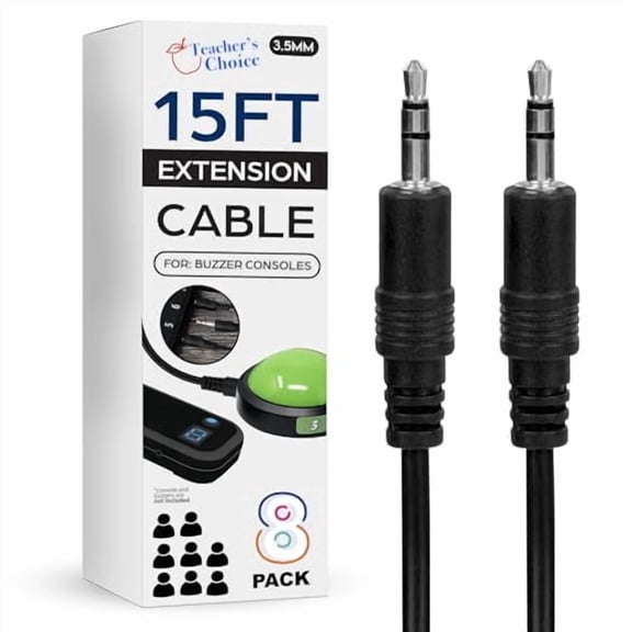 Teacher's Choice Game Buzzer Extension Cables for Lighted Buzzer Systems, 15 ft, 8 Pack