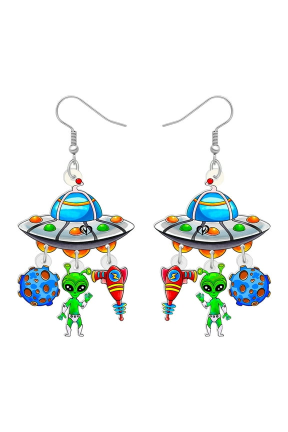 Teacher's Day Acrylic Novelty Earrings UFO Alien Rocket Satellite Dangle Jewelry for Women Teacher Gift