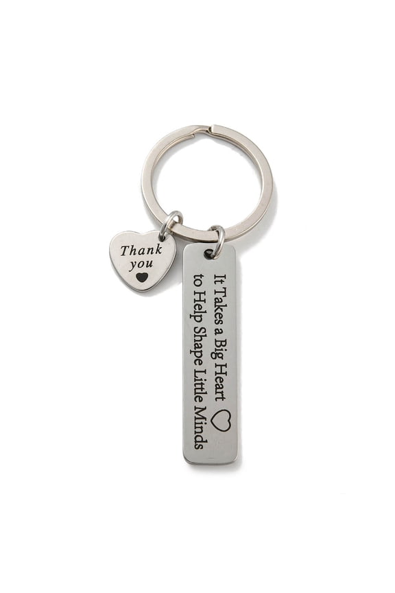 Teacher's Day Gift 201 Stainless Steel Word Thank You Keychains with Iron Key Rings Rectangle 8cm
