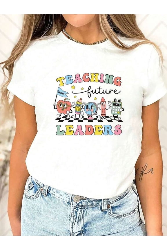 Teacher's Day Gift Teaching Leader Round Neck Short Sleeve T-Shirt Casual Top Graphic Tees Women Tops