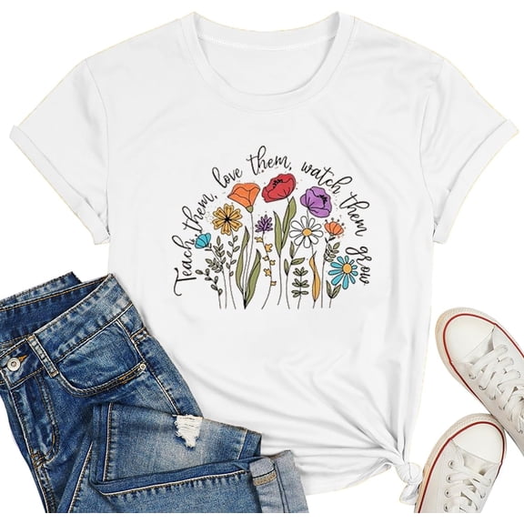 Teacher's Day Tshirt - Women's Gift Short Sleeve Flower Graphic Tee