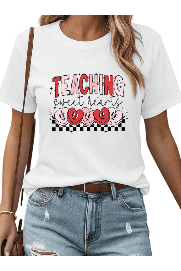 Teacher Graphic Tees Retro Sweetheart Print Tshirt White Shirts S-5XL Cartoon Casual Trendy Classic Tops