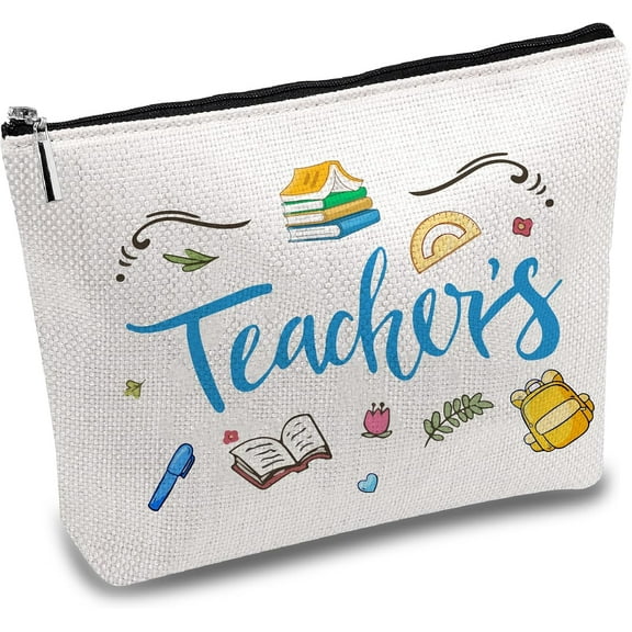 Teacher's Pencil Case Makeup Bag Canvas Cosmetic Bag Multi Purpose Pen Case Zipper Toiletry Travel Bag Purse Pouches Portable Survival Kit Large for Best Teacher Graduation Gift 10 x 7 Inch diy Word