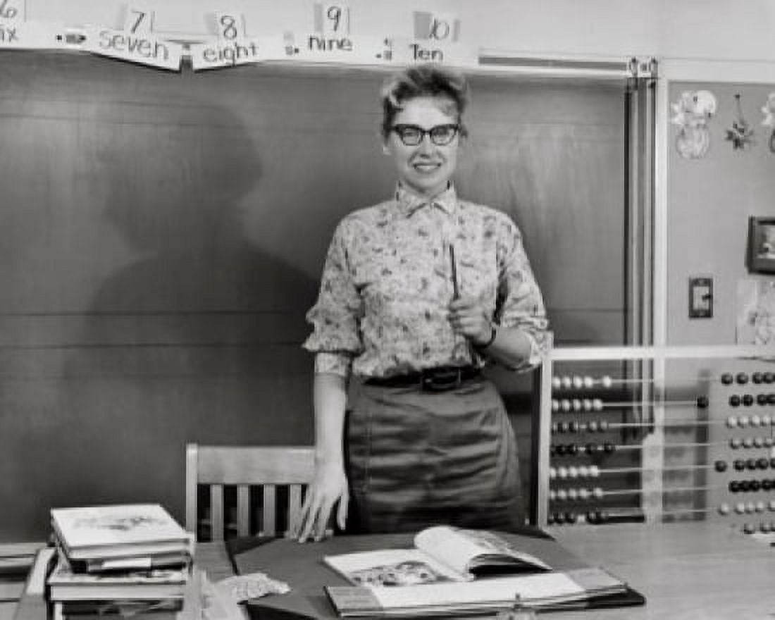 Teacher smiling in a classroom Canvas Art - (24 x 36)