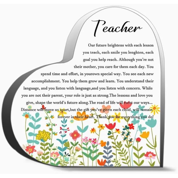 Teachers Appreciation Gifts For Women Acrylic Heart Teacher Paperweight Keepsake Gifts Teacher Thank For Friends, Gifts For Family Coworker Home Decorative Signs 4"L x 4"W x 0.4"H Inch