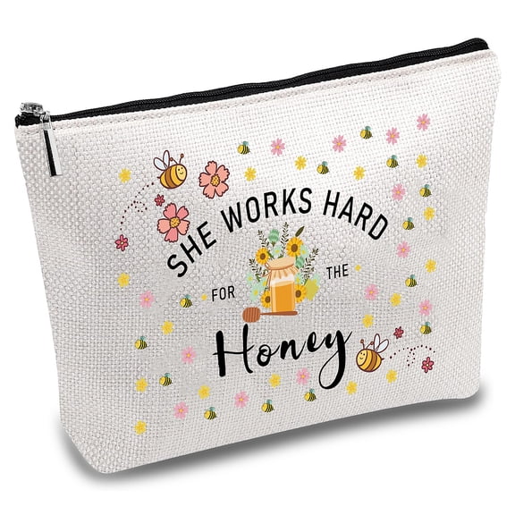 Teachers' Day Polycotton Canvas Storage Bags Metal Zipper Pouches Rectangle with Pattern Bees 18x25cm
