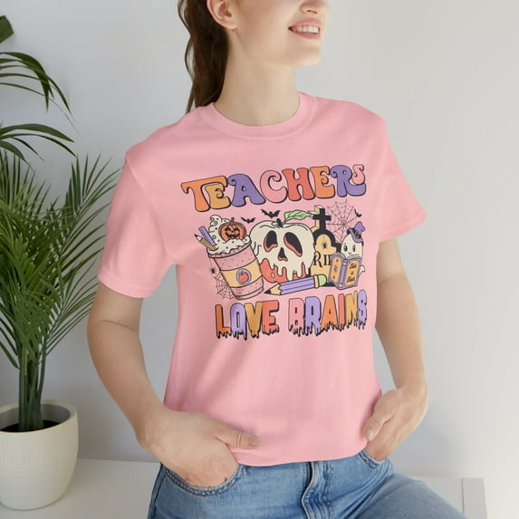 Teachers Love Brains Halloween Shirt, Vintage Retro Halloween Shirt