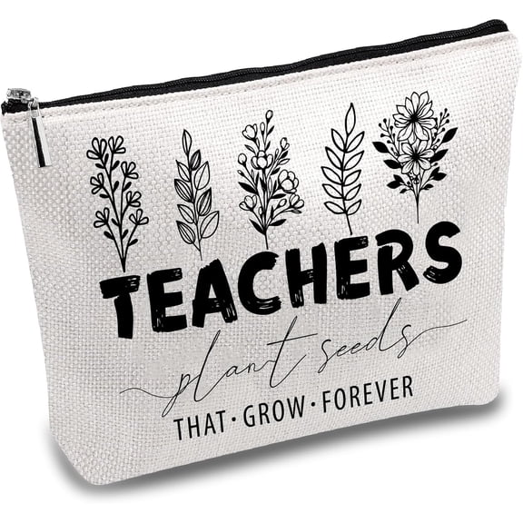 Teachers Makeup Bags for Women Travel Cosmetic Bag with Zipper Pouch Tool Multi Purpose Pencil Case Toiletry Packing Purse Gag for Appreciation Gifts 10x7Inch-That Grow Forever Mixed Color