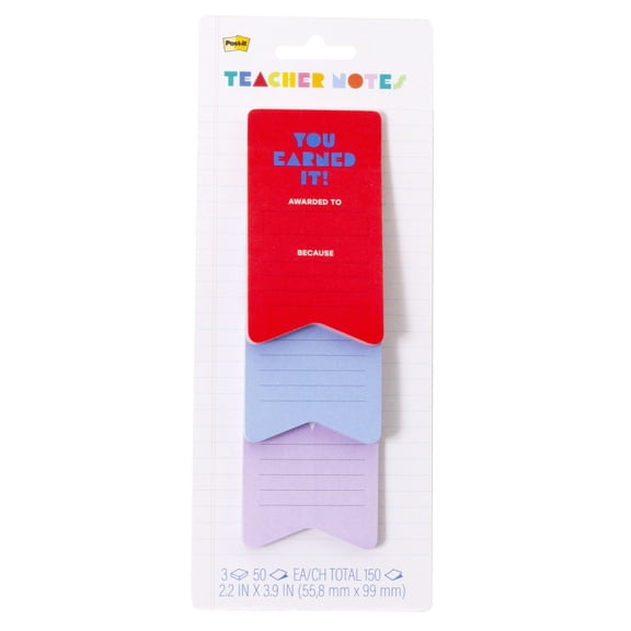 Post-it Sticky Teacher Notes, Back to School Supplies, 2.2 in. x 3.9 in., 3 pads, 50 Sheets per Pad