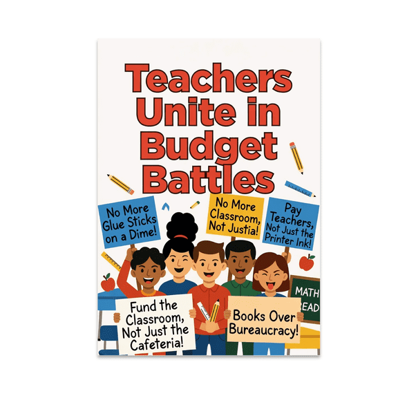 Teachers Unite in Budget Battles - Teacher Protest Wall Art - 13x19 Poster Print