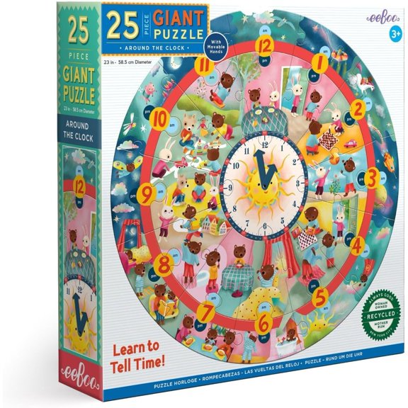 Teaching Clocks-Time Activity Game Large Floor Puzzle- Learn to Tell Time