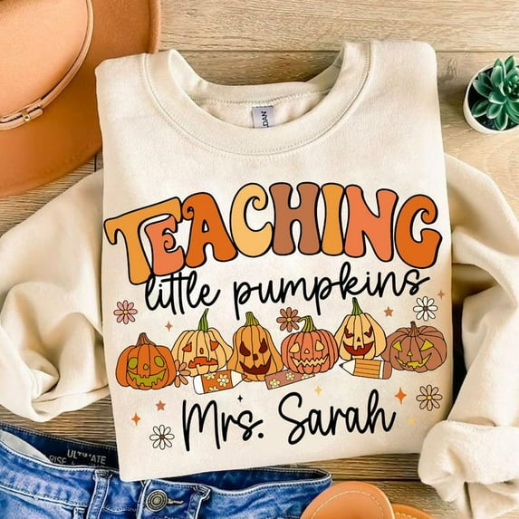 Teaching Little Pumpkins Sweater, Teacher Fall Pumpkin Pullover, Teacher Halloween Pumpkin Spice Autumn Teacher Sweatshirt