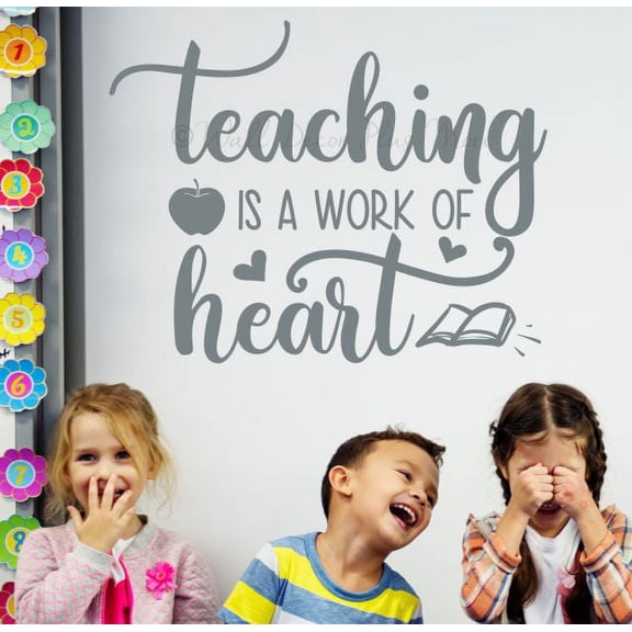 Teaching Quote Work Of Heart Teacher Wall Decals Classroom School Decor Gift 23x18-Inch Storm Gray
