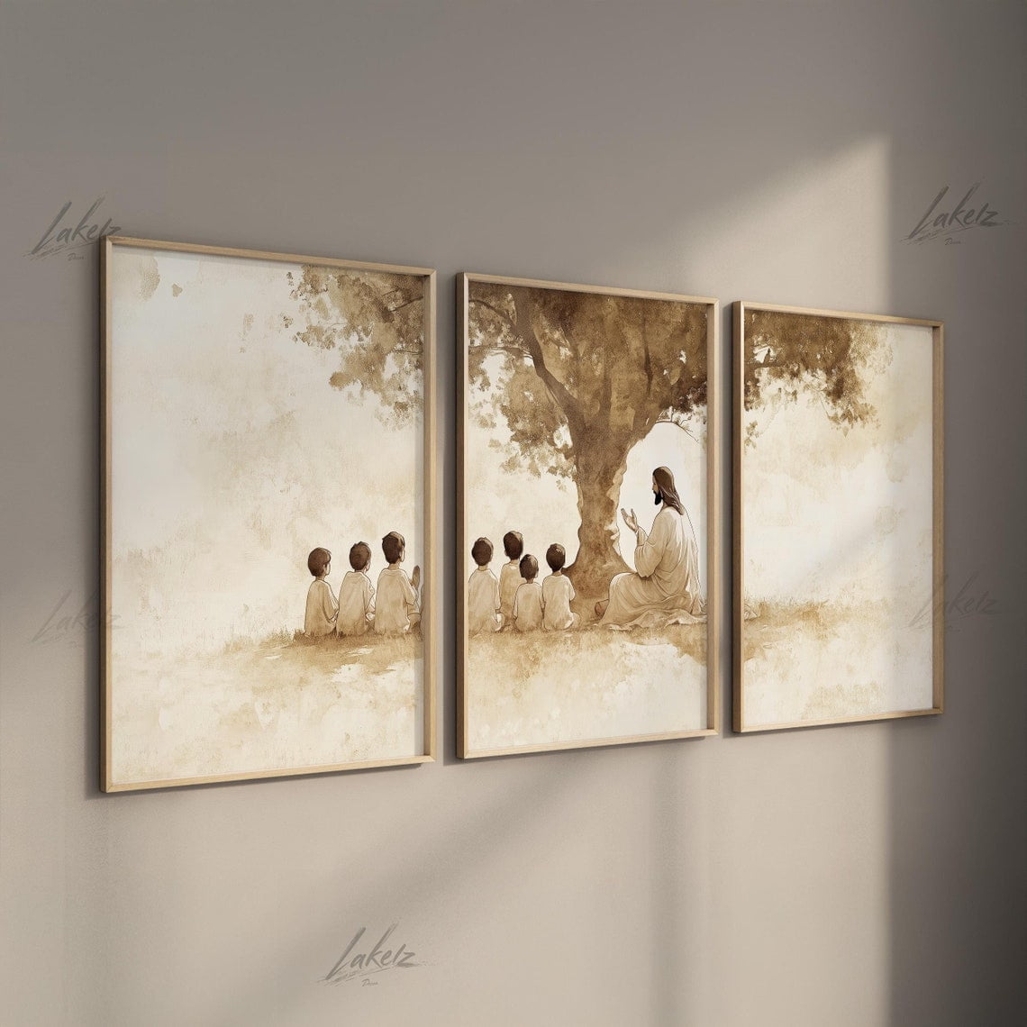 Teaching Scene Under Olive Tree Wall Art Set 3 Unframed Paper Print ...