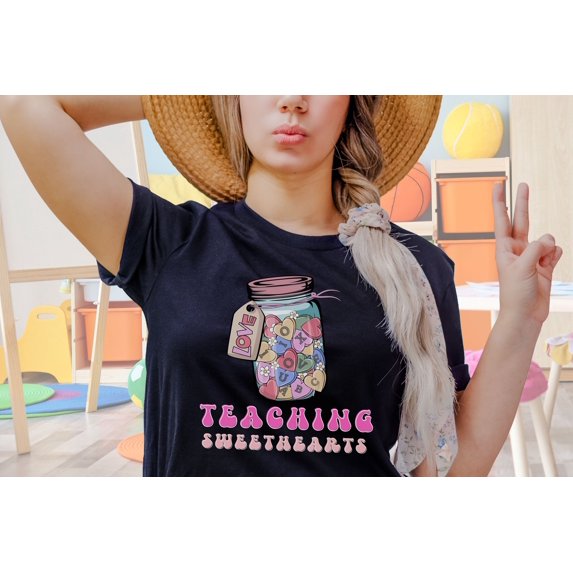 Teaching Sweethearts Shirt, Teacher Valentines Day Shirt, Gift For Valentine Day, Sweethearts candy jar shirt, Groovy Teacher shirt