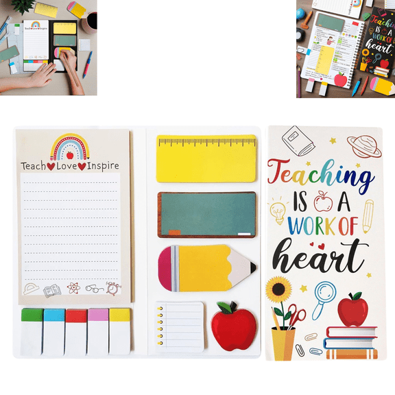 Teaching Is A Work Of Heart Sticky Notes Set, Blackboard Themed Self-Stick Memo Pads, Teacher Appreciation Stationery Gift for Classroom School Office Use