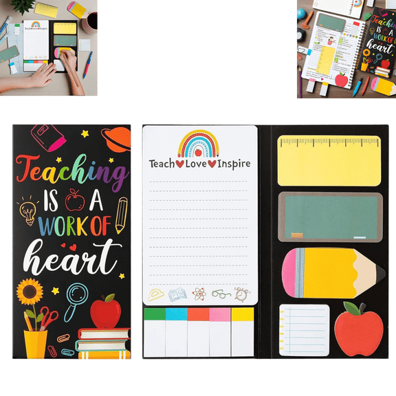 Teaching Is A Work Of Heart Sticky Notes Set, Blackboard Themed Self-Stick Memo Pads, Teacher Appreciation Stationery Gift for Classroom School Office Use