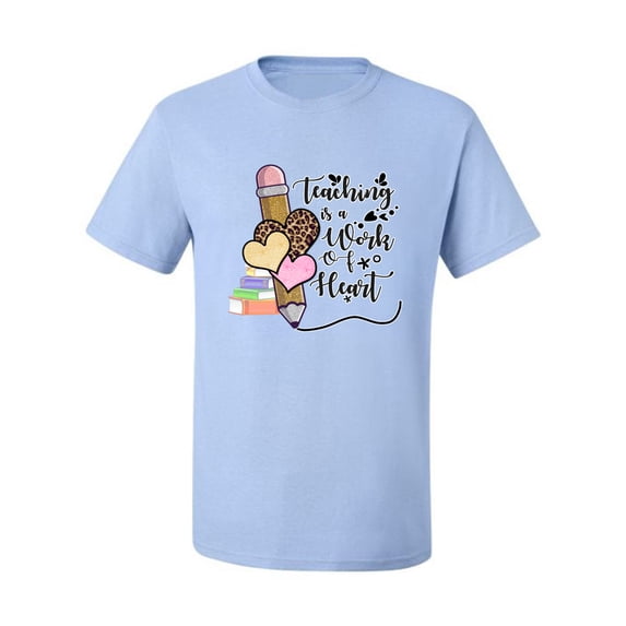 Teaching is a Work of Heart Pop Culture Men's Graphic T-Shirt, Light Blue, Medium