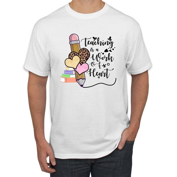 Teaching is a Work of Heart Pop Culture Men's Graphic T-Shirt, White, Medium
