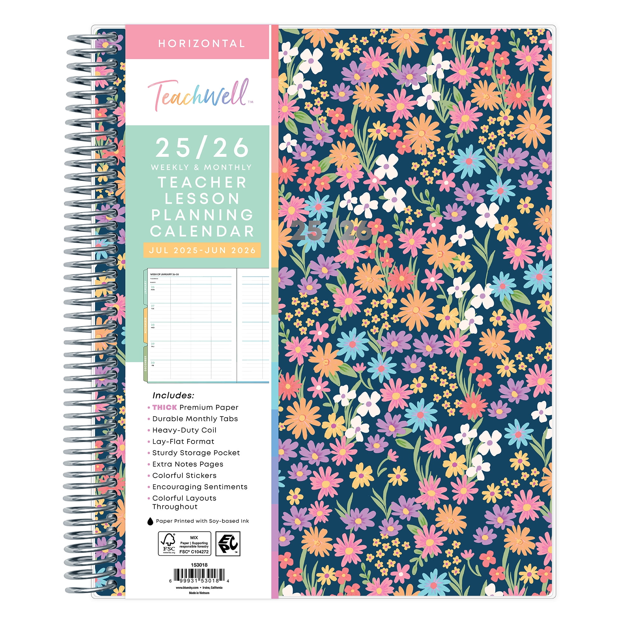 Teachwell for Blue Sky Monthly Weekly Large (8.5" x 11") Kataria 12-Month (July 2025 - June 2026)