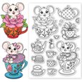 thumbnail image 1 of Teacup Mouse Clear Stamps Afternoon Tea Coffee Cup Teapot Transparent Silicone Stamp Dessert and Flower Stamp for DIY Scrapbooking Album Decorative 6.3 x 4.3 Inch, 1 of 8