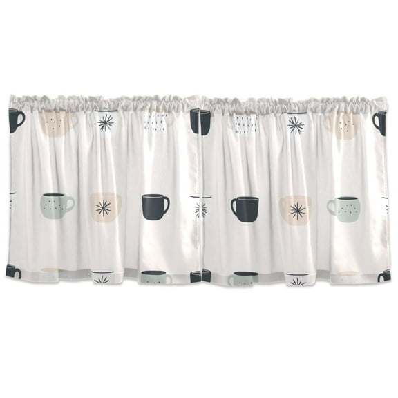 Teacup Pattern Tier Curtains for Kitchen 57x24 Inch Semi Sheer Light Filtering Half Window Curtains 2 Panels