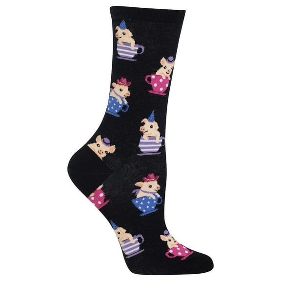 Teacup Pig Black Ladies Crew Socks