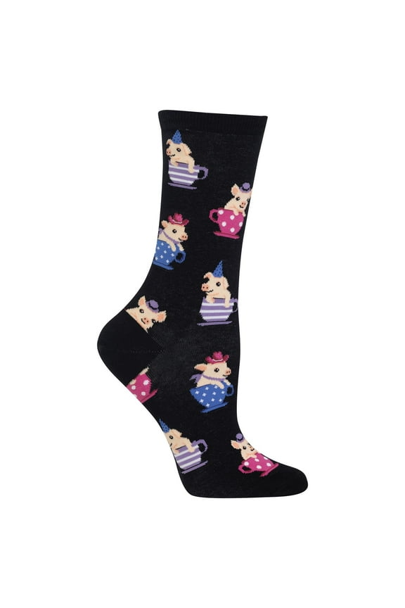 Teacup Pig Black Ladies Crew Socks