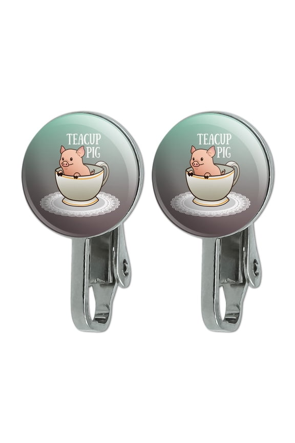 Teacup Pig Novelty Clip-On Stud Earrings