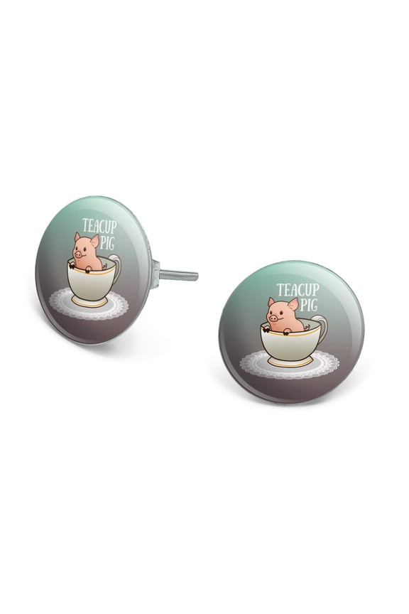 Teacup Pig Novelty Silver Plated Stud Earrings
