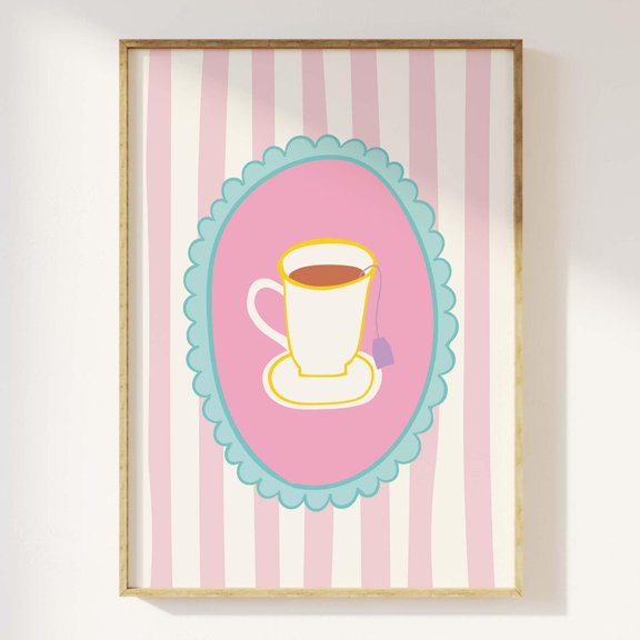 Teacup Print Cute Tea Art Print Trendy Kitchen Poster Teacup Wall Art Kitchen Wall Art Afternoon Tea Art