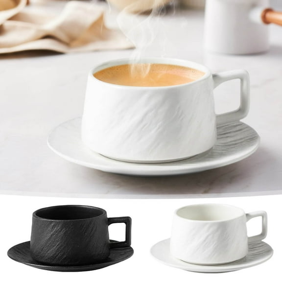 Teacup Set Ceramic Mugs - Floral Pattern Coffee Cups with Saucers, Comfort Handle Design, Home Breakfast or Office Drinkware