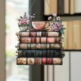 thumbnail image 1 of Teacup and Books Acrylic Suncatcher – Faux Stained Glass Window Hanging with Roses and Pastel Books, Cottagecore Decor for Readers, 1 of 4