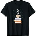 thumbnail image 1 of Teacup on a Stack of Books T-Shirt men and women can wear, black, white, gifts, 1 of 4