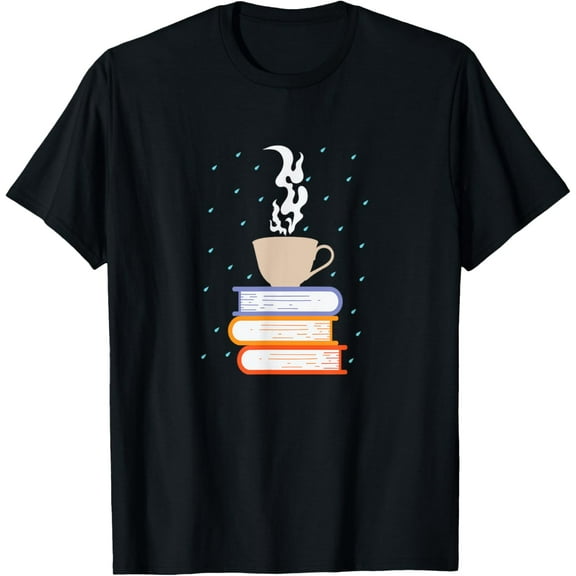 Teacup on a Stack of Books T-Shirt men and women can wear, black, white, gifts