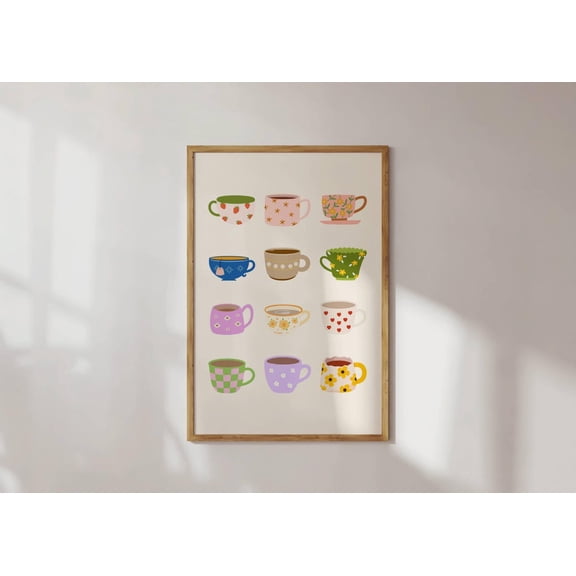 Teacups Kitchen Decor Print Wall Art Prints Cute Art Kitchen Art Prints Cottage Core Print Printable Wall Art Colourful Art Dining Poster Decor, Unframed Poster Size 16x24 F03.1.22l410