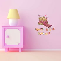 Teady Bear Hugging Scarf Always Kiss Me Goodnight Hugs Kisses Girls Love Beautiful Crown Prince Unicorns Royalty Sweet Dreams Decorating Holiday Gift Ideas Wall Decal Sticker - Size: 18 In X 20 In