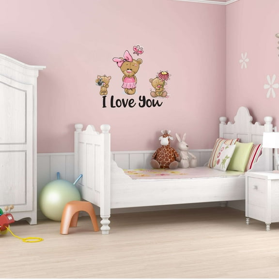 Teady Bear I Love You Hugging Scarf Butterfly Flower Hugs Kisses Girls Love Beautiful Crown Prince Unicorns Royalty Sweet Dreams Decorating Holiday Gift Wall Decal Sticker - Size: 40 In X 32 In