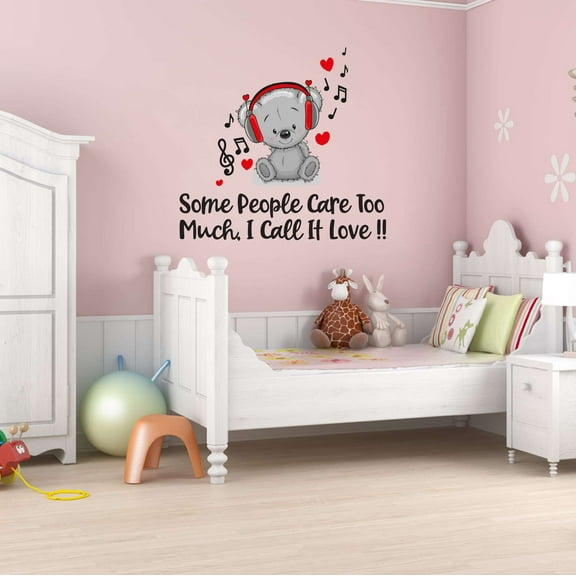 Teady Bear Music Head Phones Some Peoplke Care Too Much I Call It Love !! Girls Love Beautiful Crown Prince Unicorns Royalty Sweet Dreams Decorating Wall Decal Sticker - Size: 10 In X 9 In