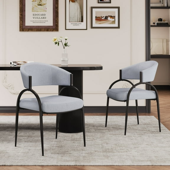 Teagan Modern Upholstered Dining Chairs with Metal Legs, Grey, Set of 2