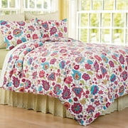 Teagan Pink Floral Full/Queen 3 Piece Quilt Set