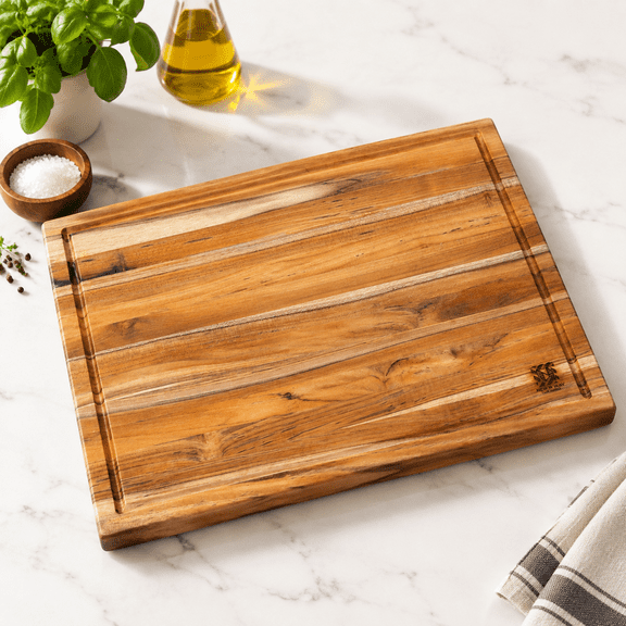 Teak 17.9"L x 14"W Solid Hardwood Board for Kitchen Prep and Serving