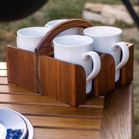 Teak 4 Mug Holder - 7-3/4" W x 8-1/2" H x 6" D
