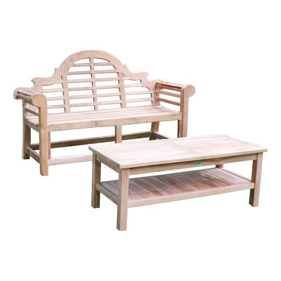 Teak 64-In Lutyens Bench with Outdoor Coffee Table