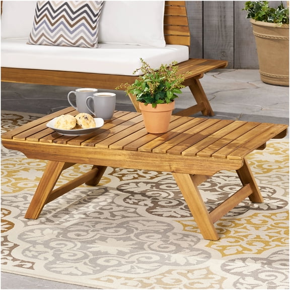 Teak Acacia Wood Outdoor Coffee Table with Open Slat Design