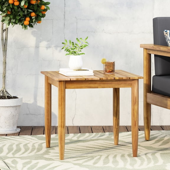 Teak - Acacia wood construction - Outdoor patio / Rustic slat design - Withstands outdoor elements - Complement decor / Add natural beauty to outdoor space