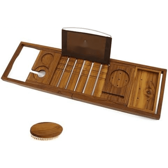 Teak Bathtub Caddy Tray Bath Tray for Tub, Unique Bathtub Organizer with Book Tablet Wine Glass Cup Towel Holder, Adjustable, for Your Loved$$Home Decor, Kitchen, & Other
