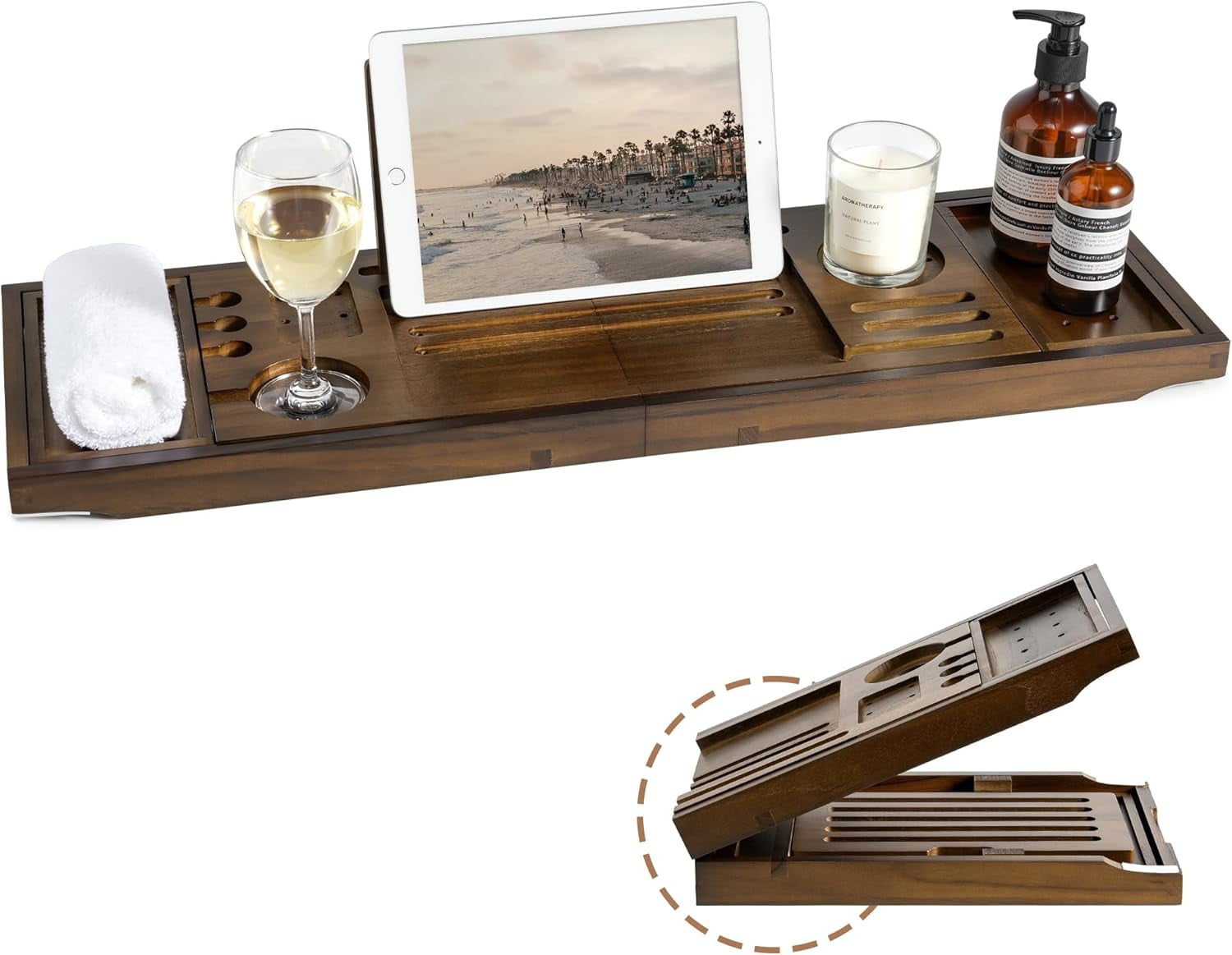 Adjustable Teak Bathtub Tray | Brown Teak